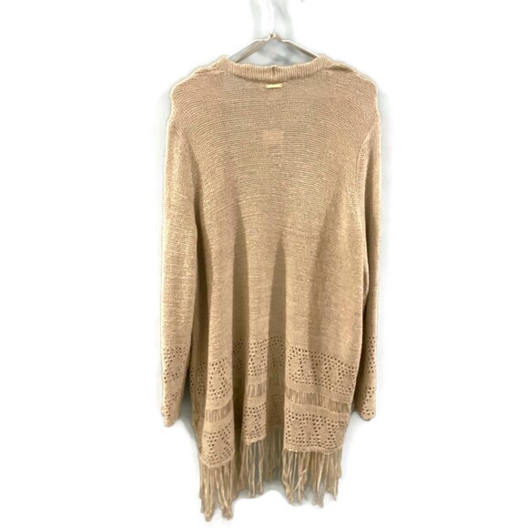 NWT Michael Kors Crochet Fringe Hem Cardigan - Tan XL - Picture 2 of 9